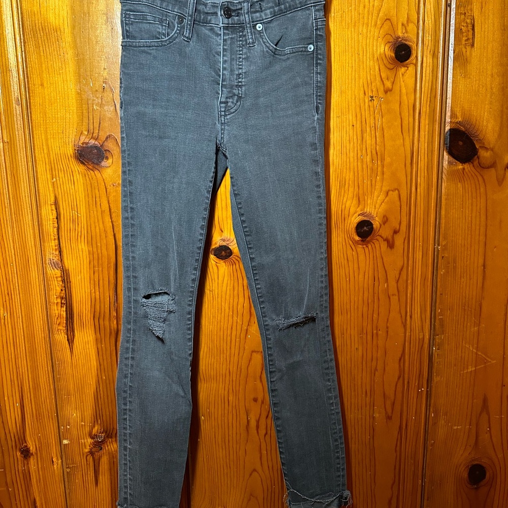 Madewell Black 9" High Rise Skinny Jeans Womens Size 25 Distressed Frayed
